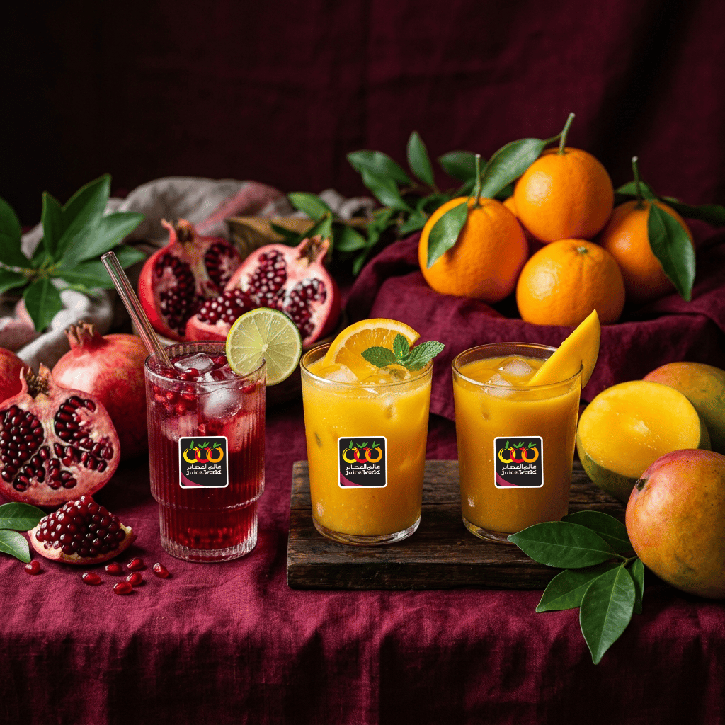 Fresh juice glasses with fruits